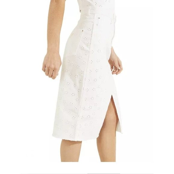 NWT GUESS Denim Eyelet Skirt White Size 27 $128 - Picture 6 of 16